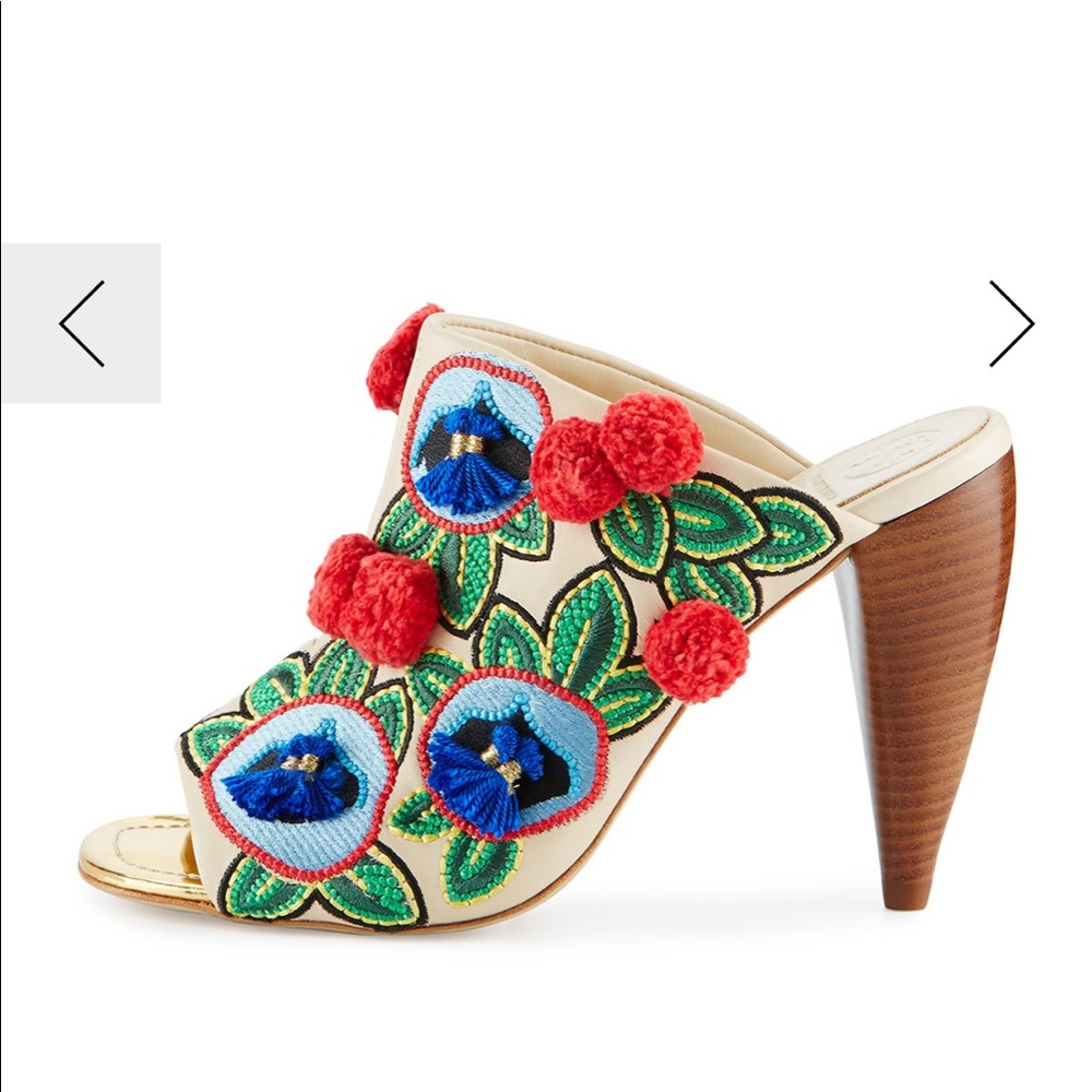 NWT🌸 Tory Burch Ellis Embroidered Leather Mule